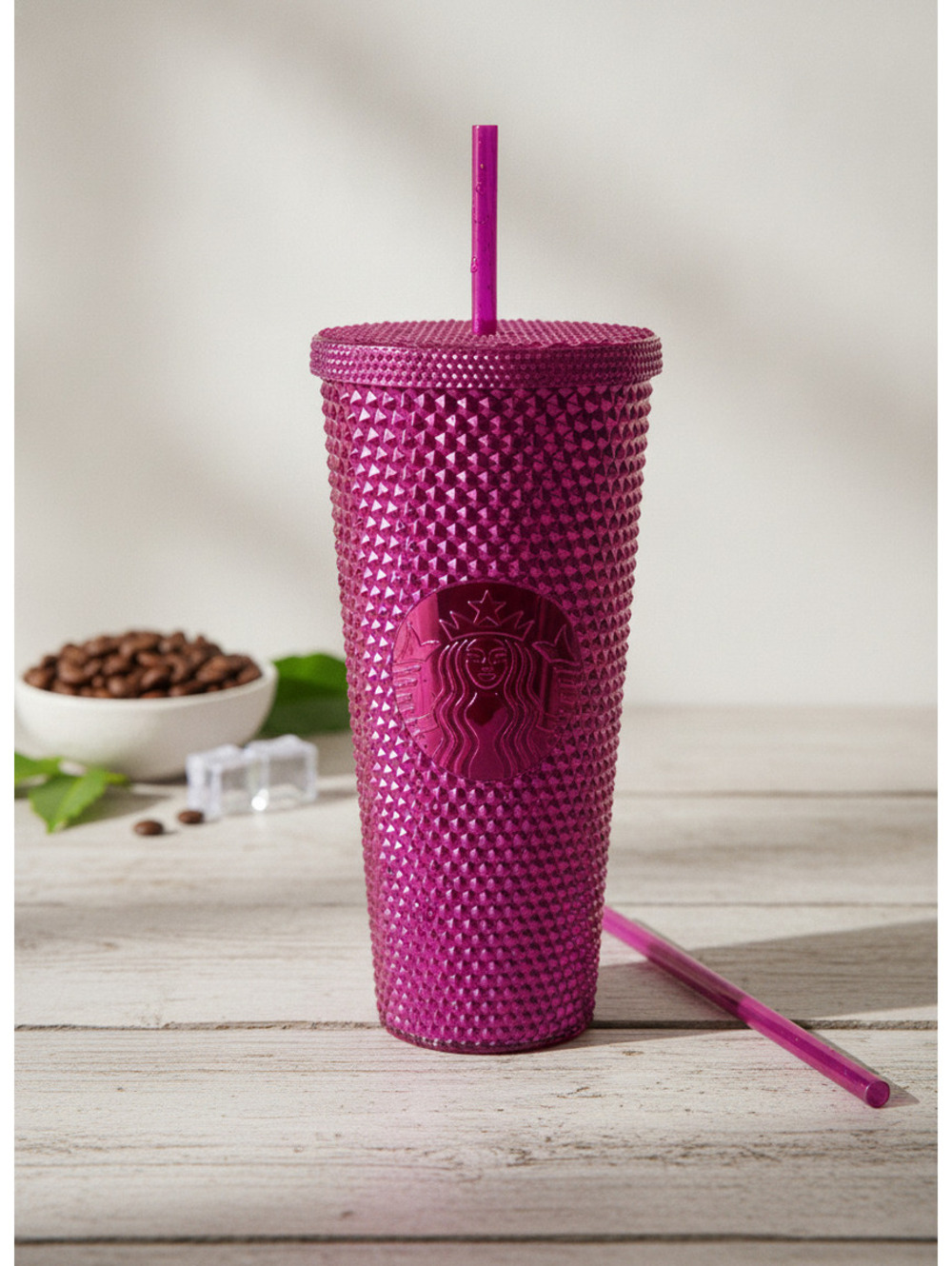 Starbucks 24 oz Pink Studded Cold Cup Tumbler with Straw